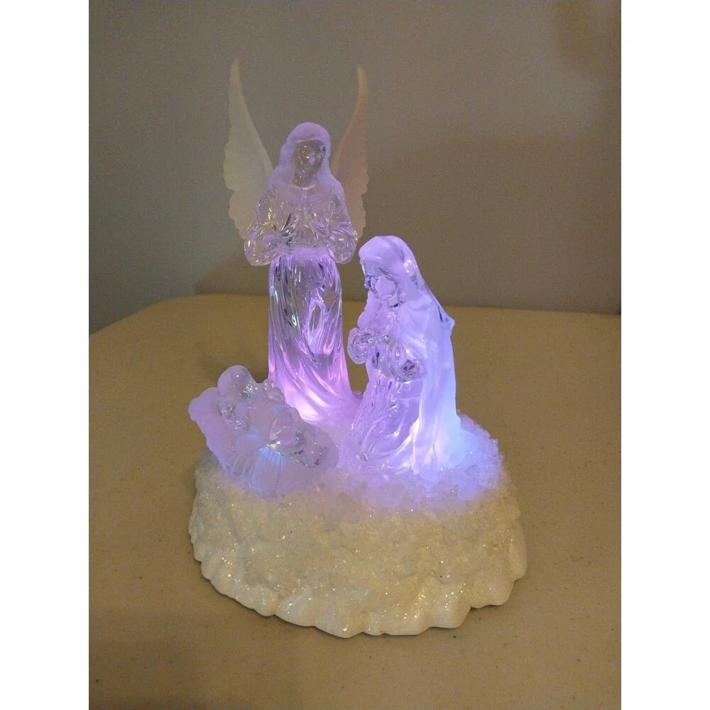 Acrylic Nativity Scene Light Up Color Changing Christmas Decor Battery Operated